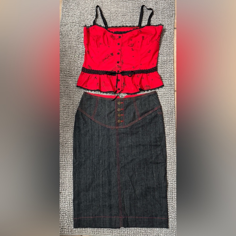 Lip Service vintage 90s Y2K top pencil skirt set goth gothabilly punk L